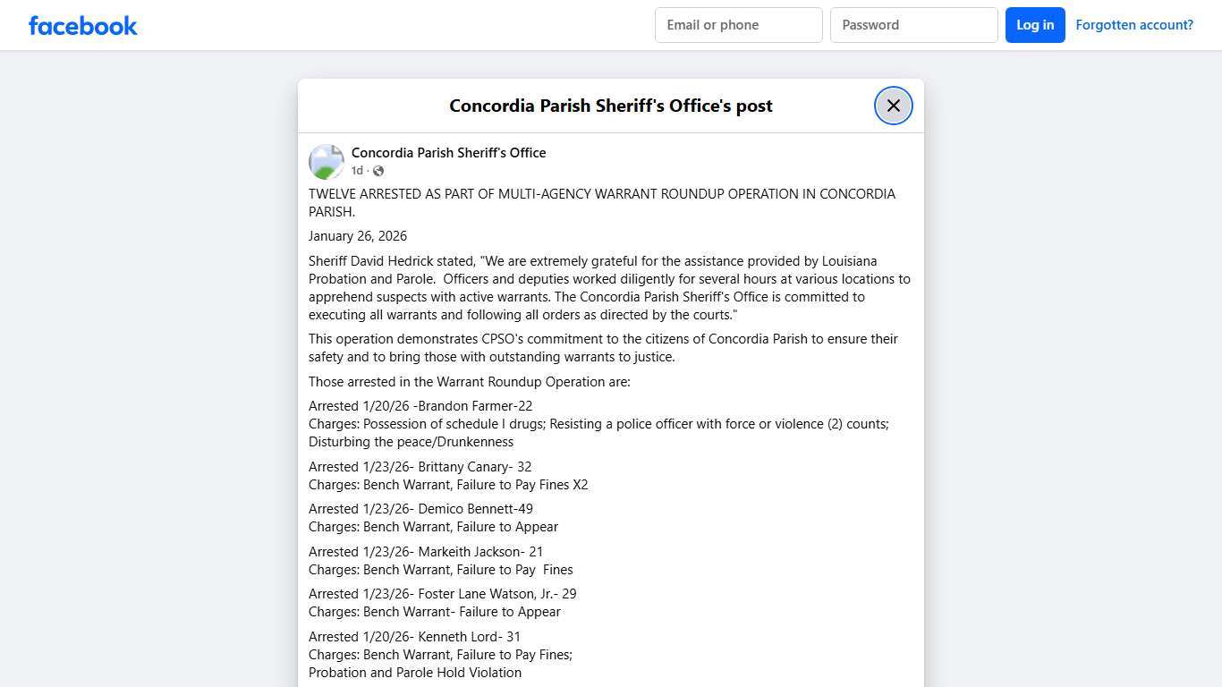 TWELVE ARRESTED AS... - Concordia Parish Sheriff's Office Facebook