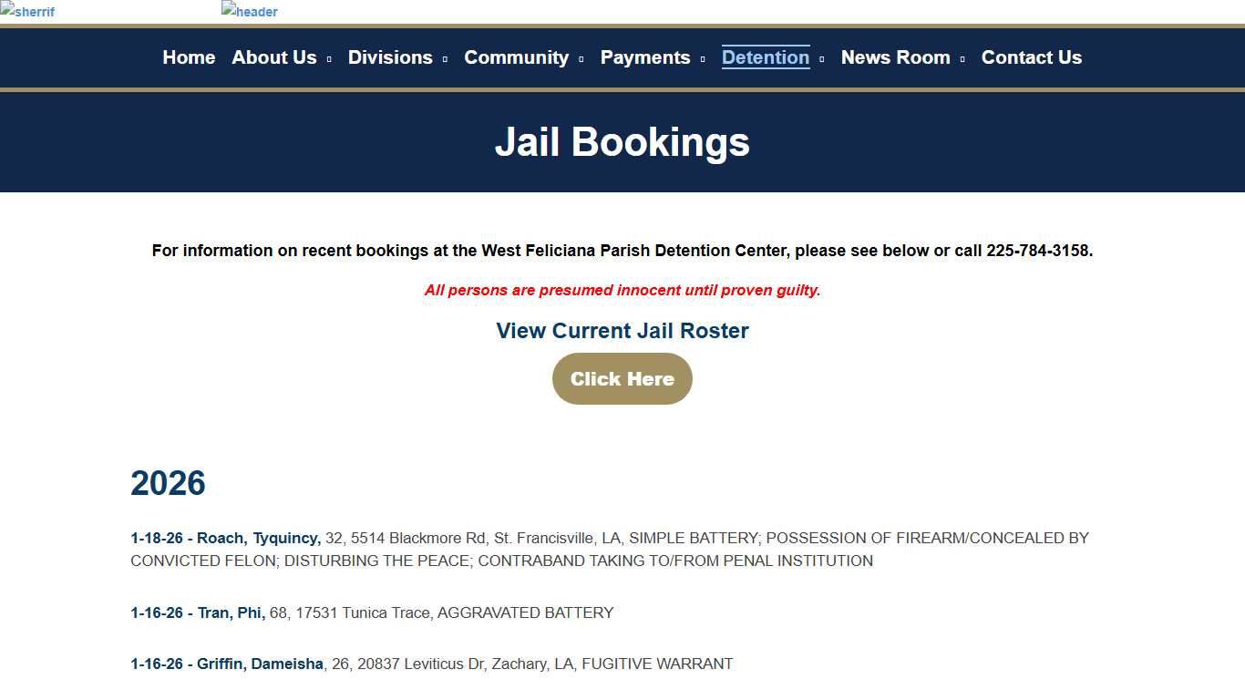 West Feliciana Parish Sheriff’s Office > Detention > Jail Bookings